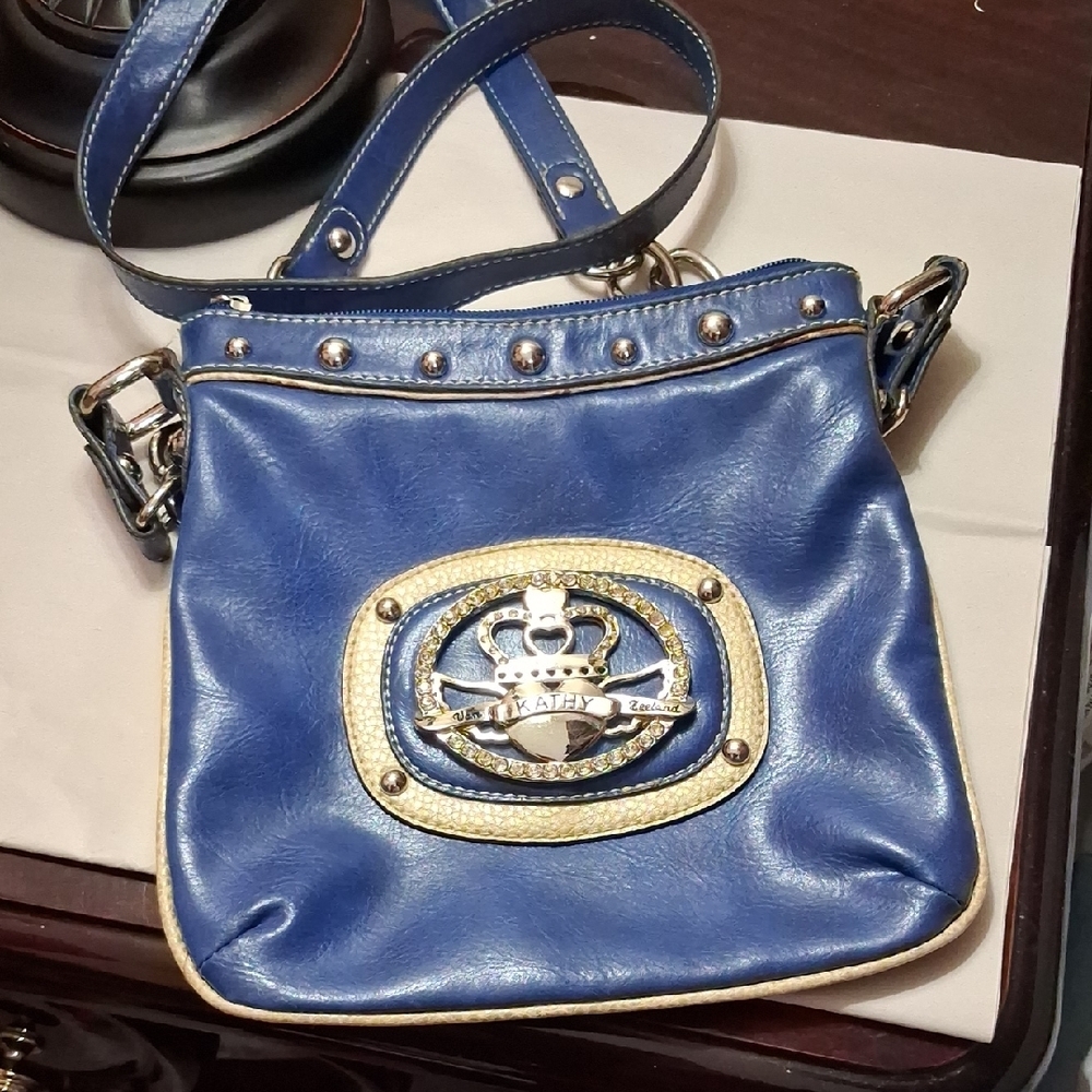 Kathy Van Zeeland Royal Blue and Gold Crossbody Bag